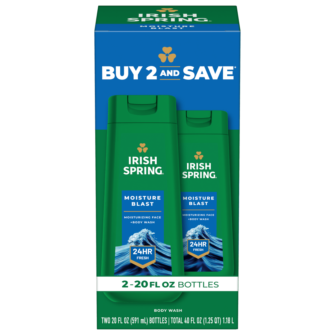 Irish Spring Moisture Blast Moisturizing Body Wash for Men, 20 fl oz Bottle (2 Pack)