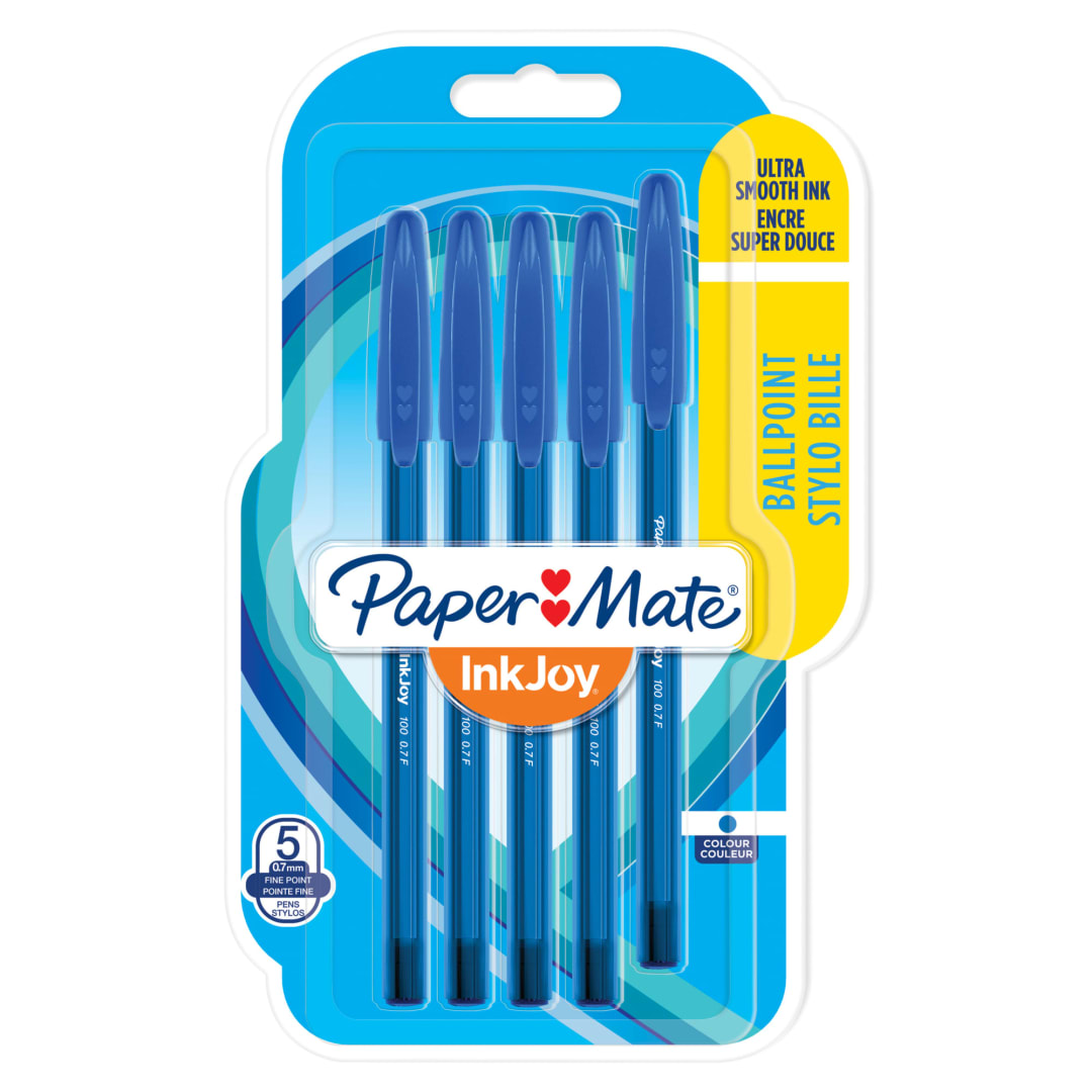 Paper Mate® InkJoy® 100ST Ballpoint Pens | Fine Point (0.7mm) | Blue | 5 Count