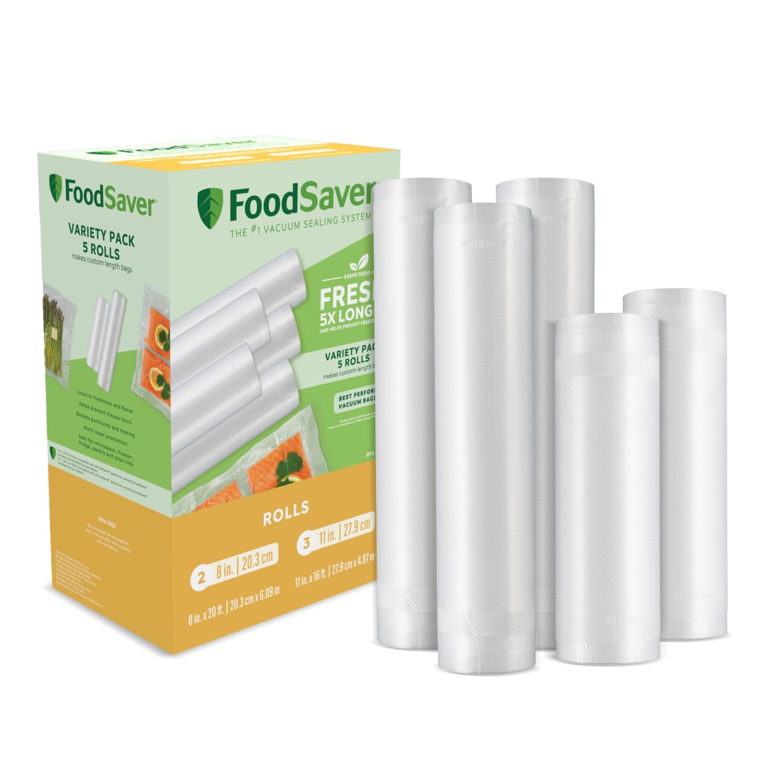 FoodSaver Vacuum Sealer Rolls Variety Pack, 11" & 8" Custom Size Rolls for Food Storage, BPA-Free Freezer Bags for Sous Vide Cooking and Meal Prep