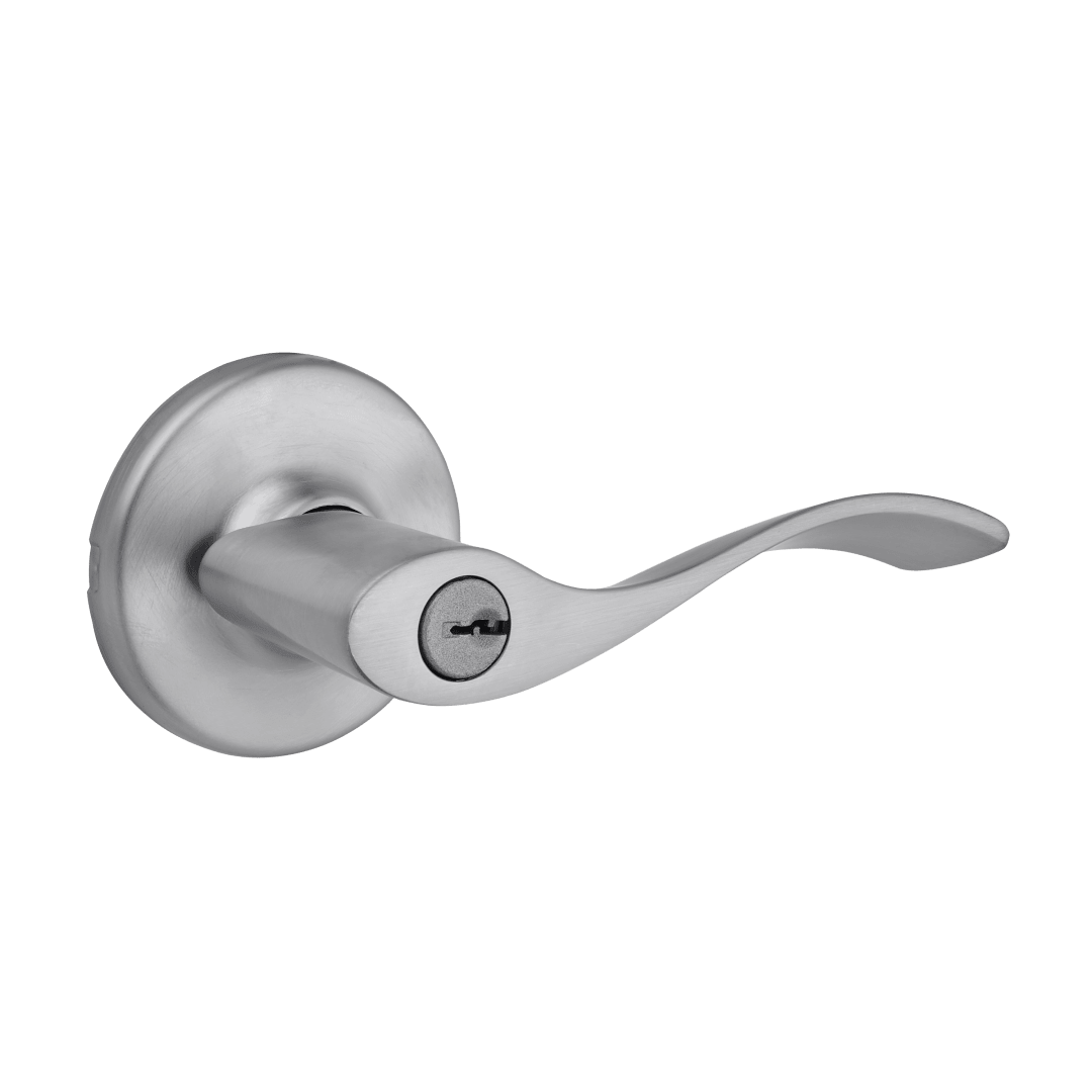 Balboa Round Keyed Entry Lever in Satin Chrome