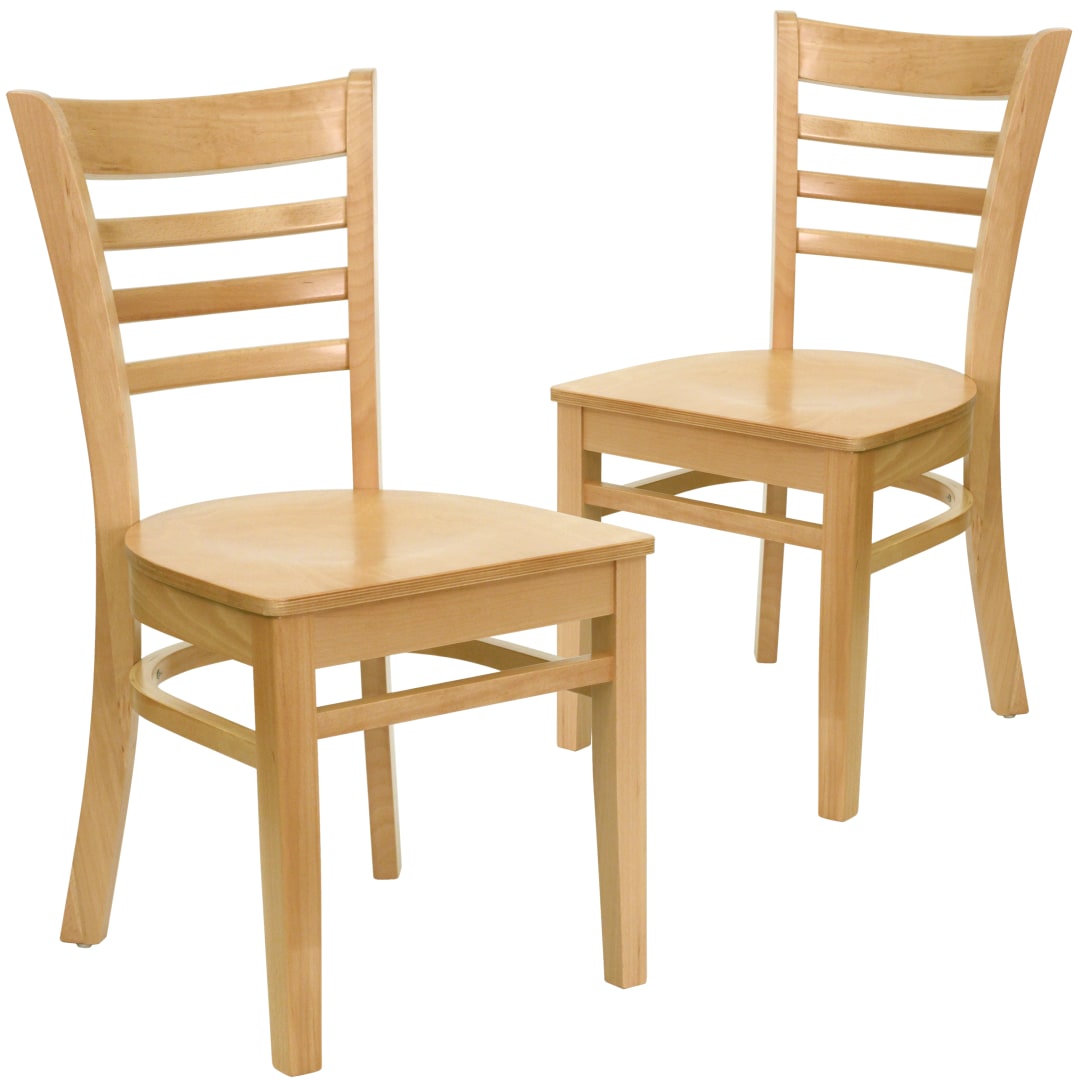 2 Pack HERCULES Series Ladder Back Natural Wood Restaurant Chair