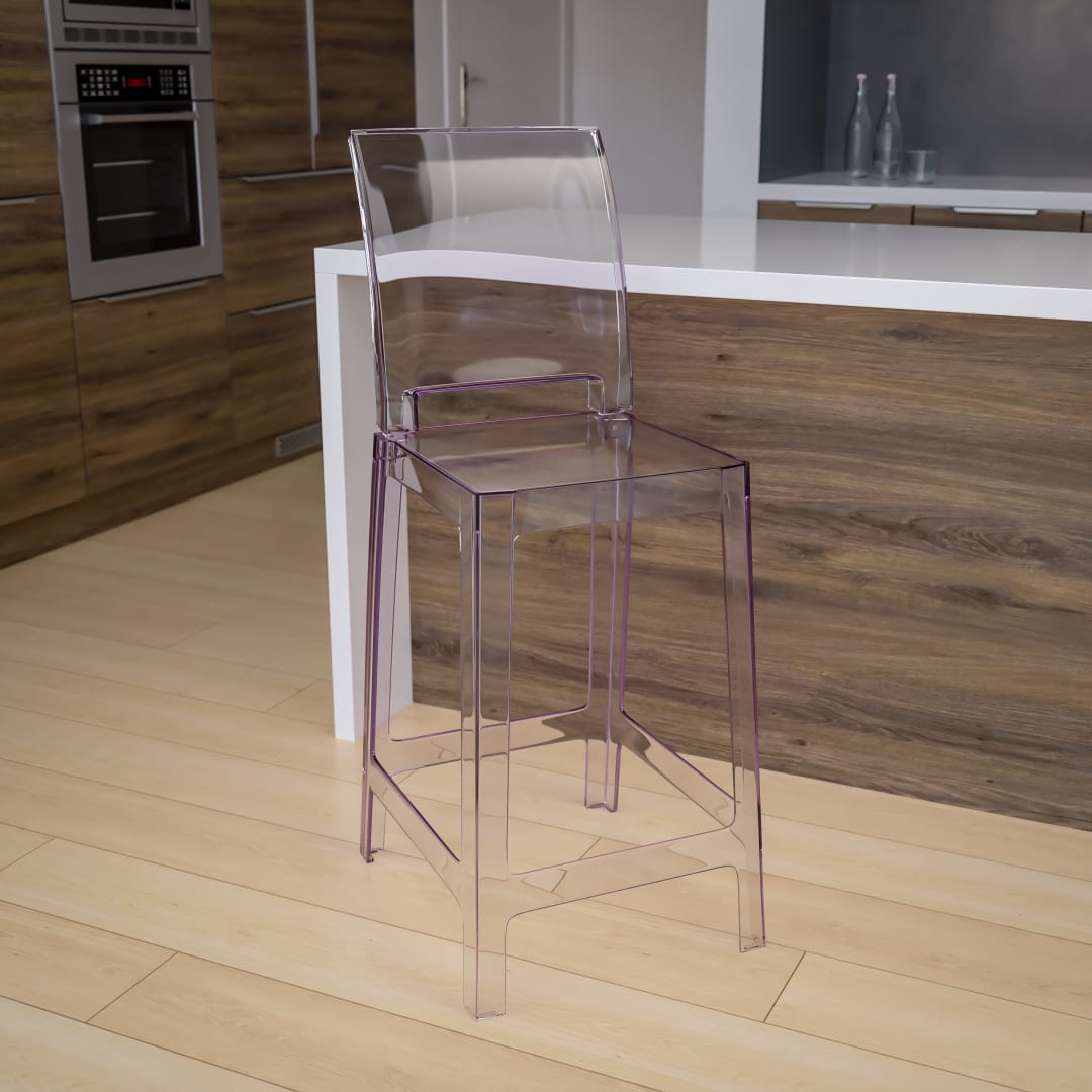 Emilie Ghost Counter Stool with Square Back in Transparent Crystal