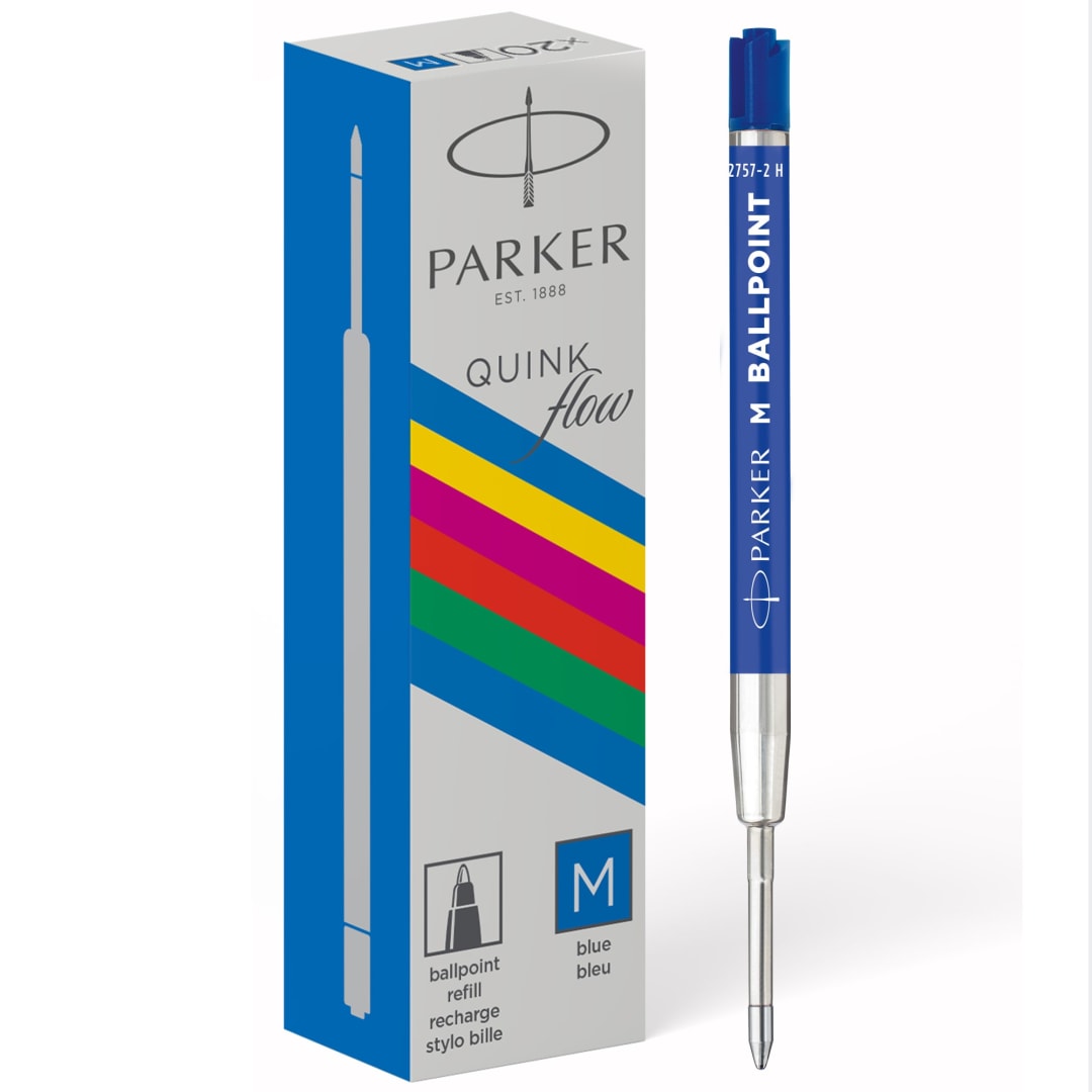Parker Ballpoint Pen Refills, Medium Point, QUINKflow Ink, Blue, 20 Count