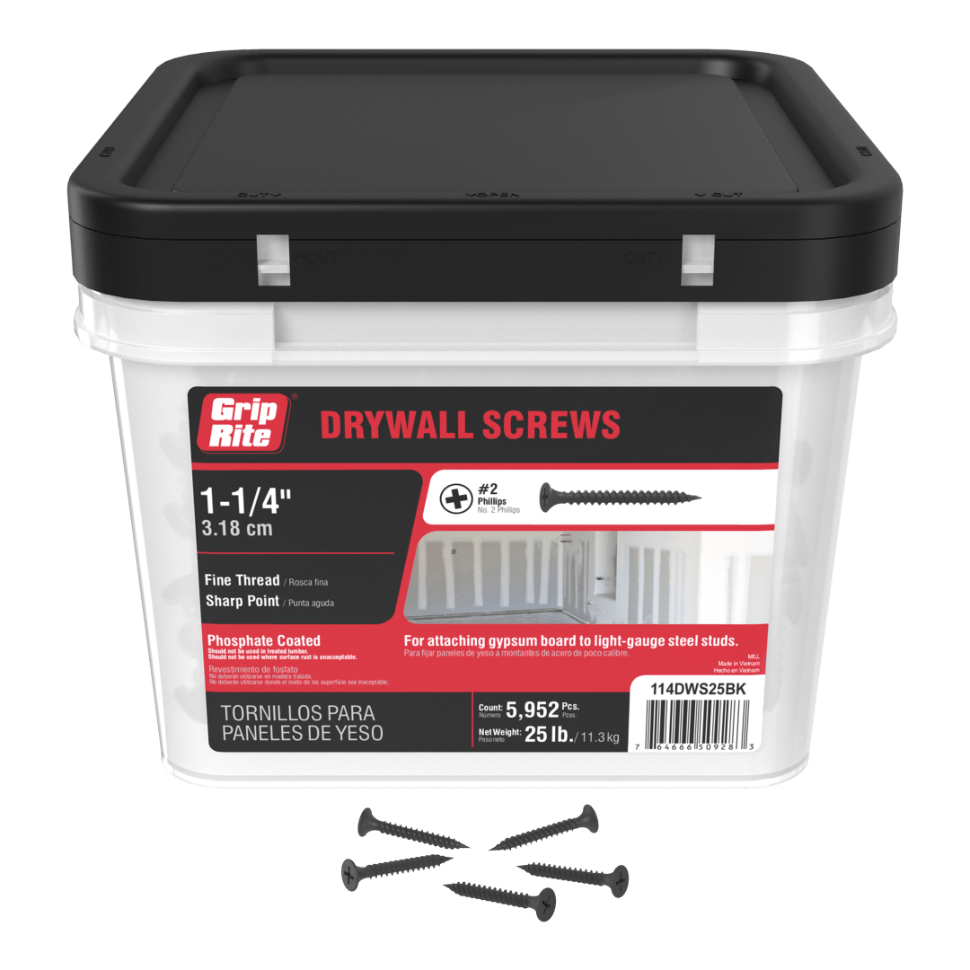 Grip-Rite 1 1/4 Fine Dw Screw Clear Bucket 25# Hand Drive Drywall Screws