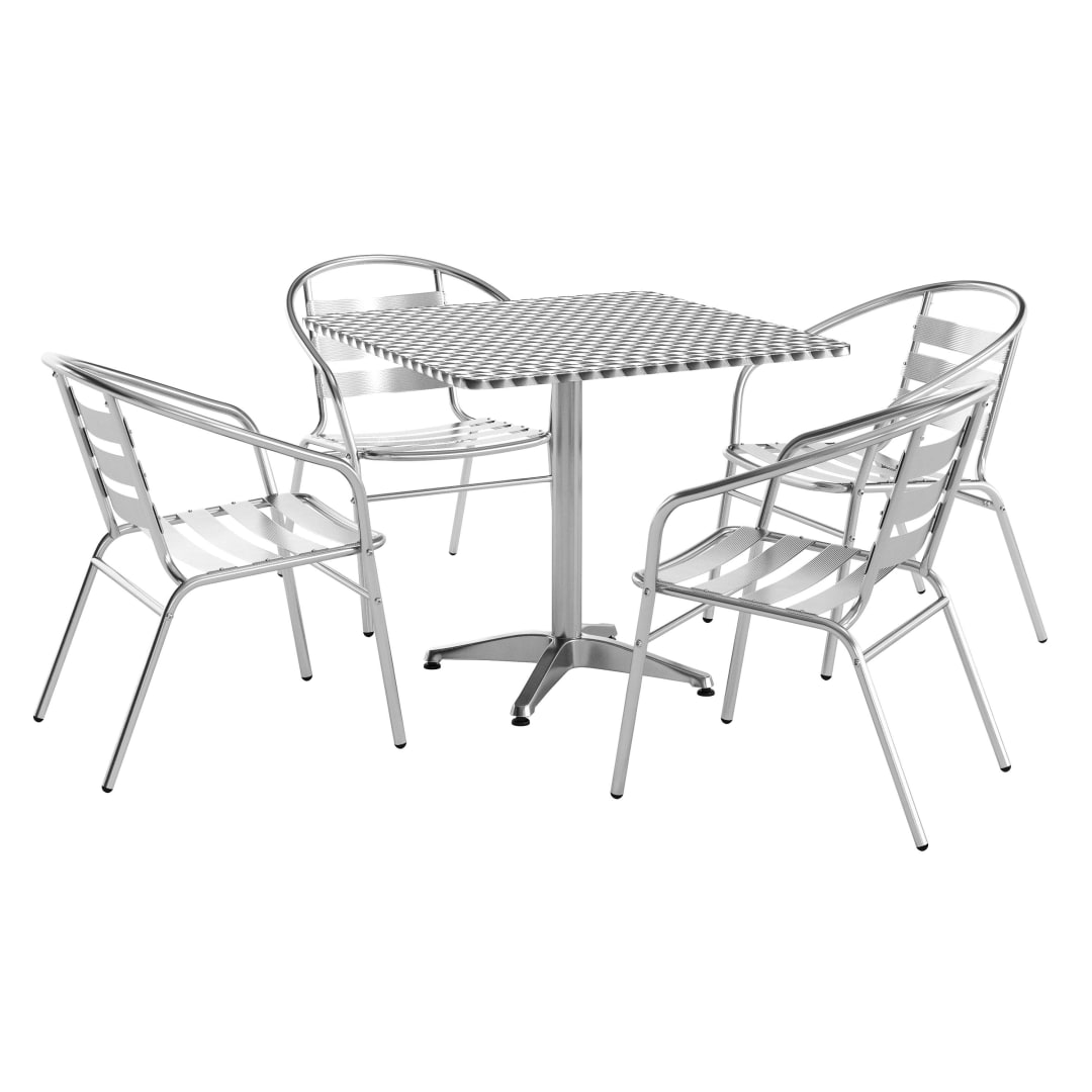 Lila 31.5'' Square Aluminum Indoor-Outdoor Table Set with 4 Slat Back Chairs