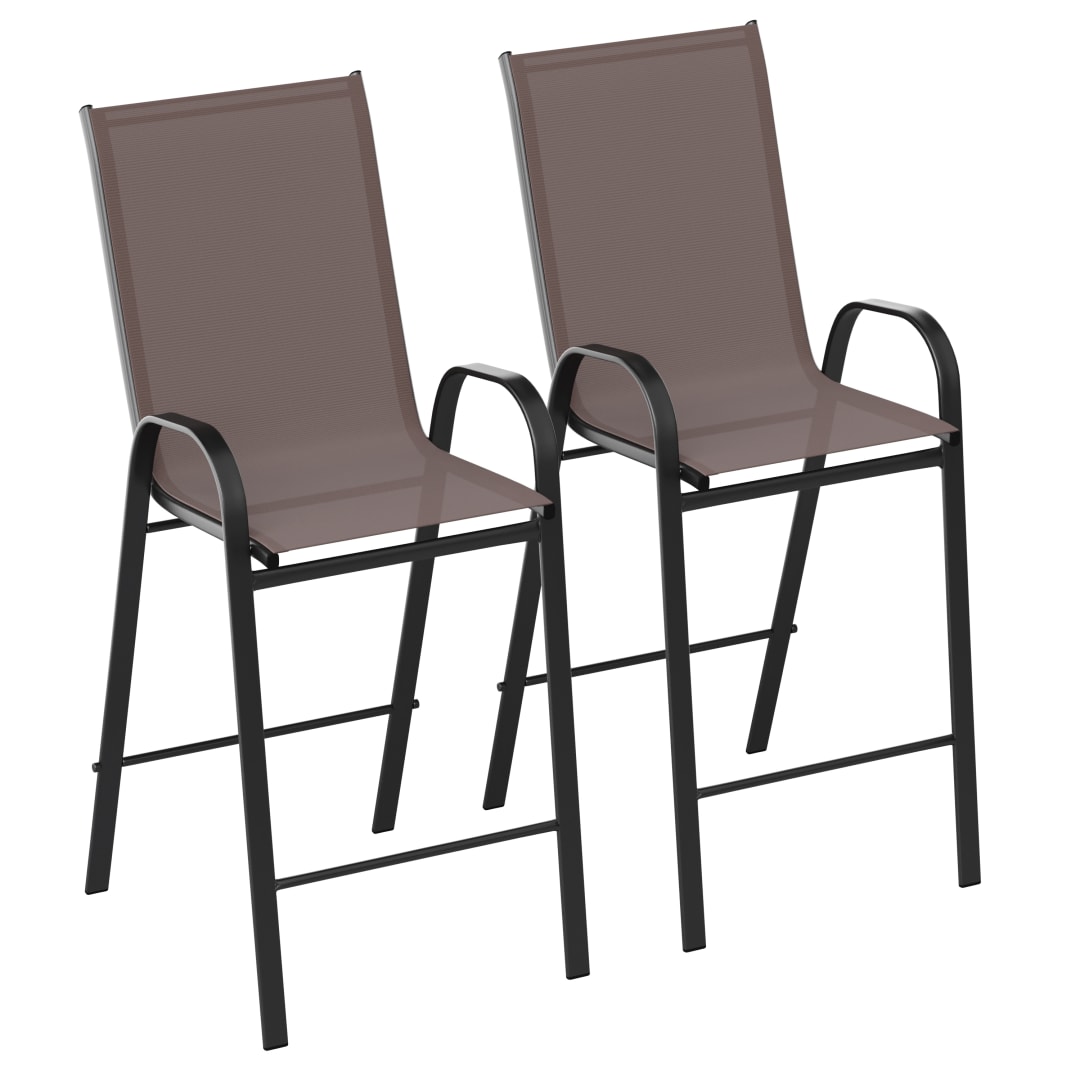 2 Pack Brazos Series Brown Outdoor Barstool with Flex Comfort Material and Metal Frame