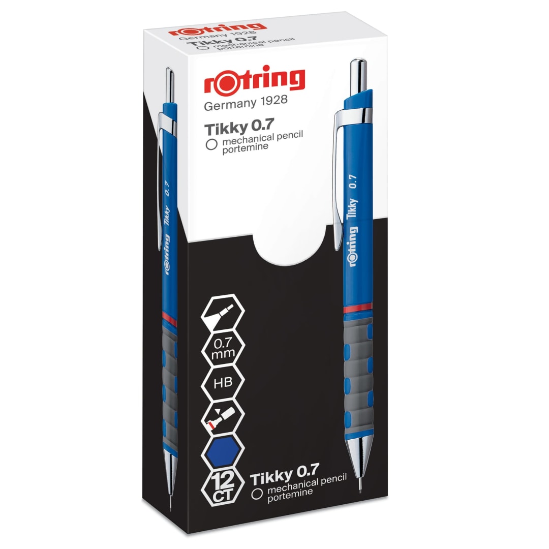 rOtring Tikky Mechanical Pencils | HB 0.7 mm Lead | Blue Barrel | Box of 12