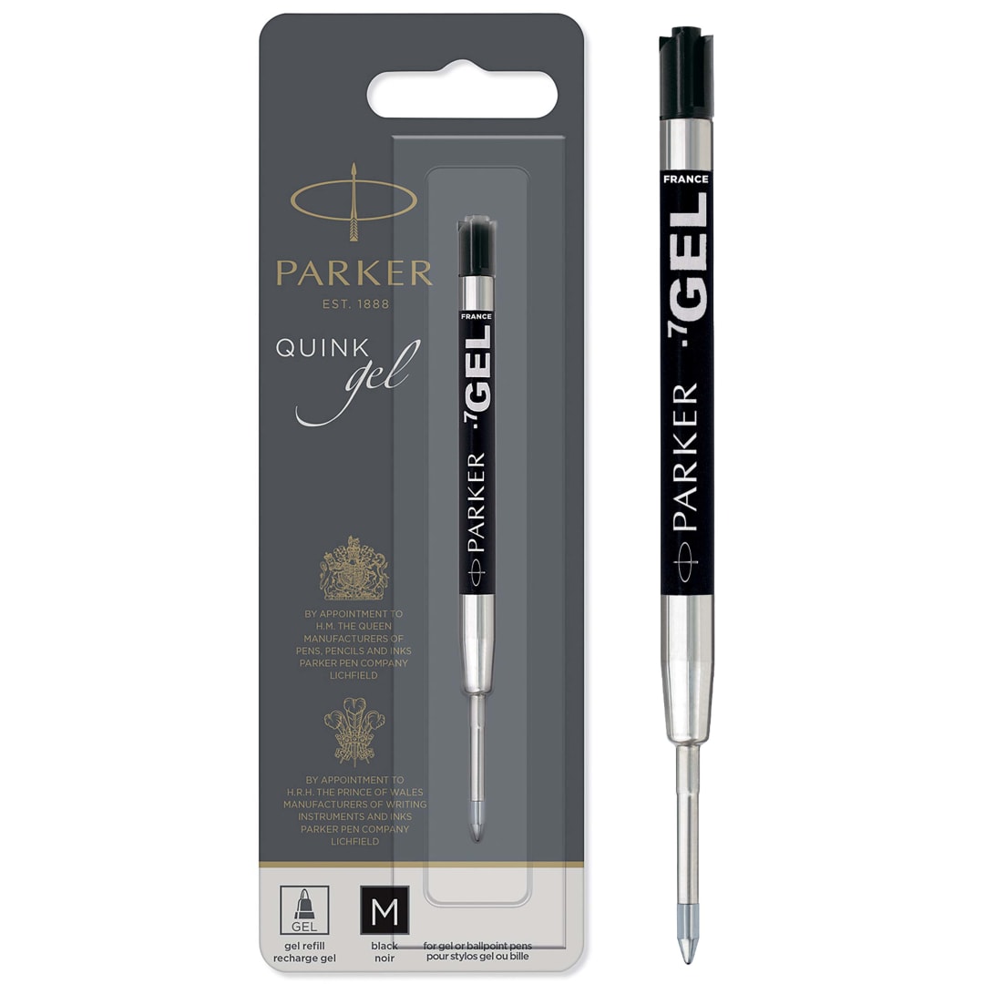 Parker QUINK recambio de tinta de gel | punta mediana (0,7 mm)| tinta negra | 1 unidad