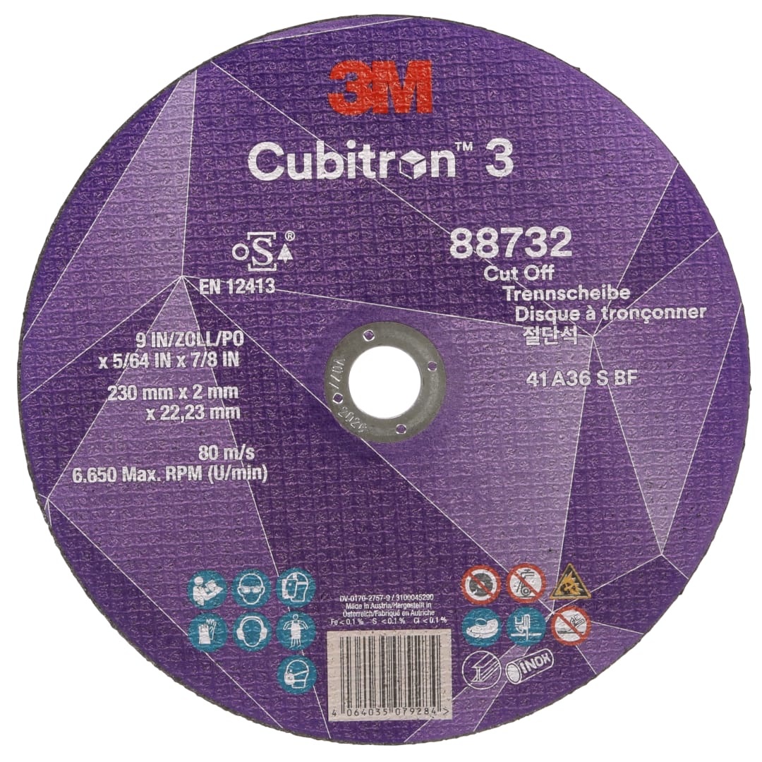 3M™ Cubitron™ 3 Kesme Taşı, 88732, 36+, T41, 230 mm x 2 mm x 22,23 mm, EN, 25/Paket, 50 adet/Kutu