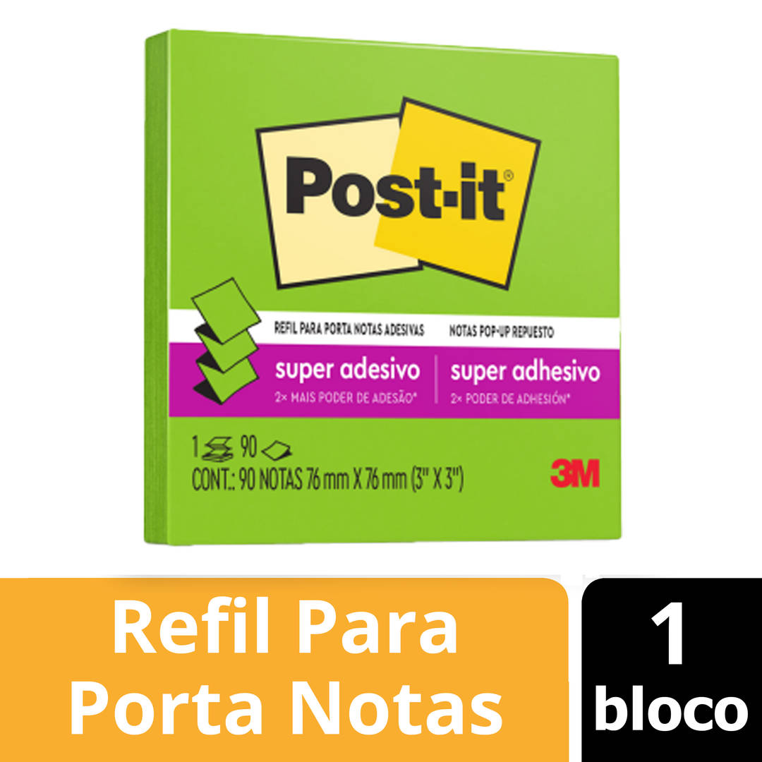 Bloco de Notas Super Adesivas Post-it®, Refil, Verde Limeade, 76 mm x 76 mm, 90 Folhas