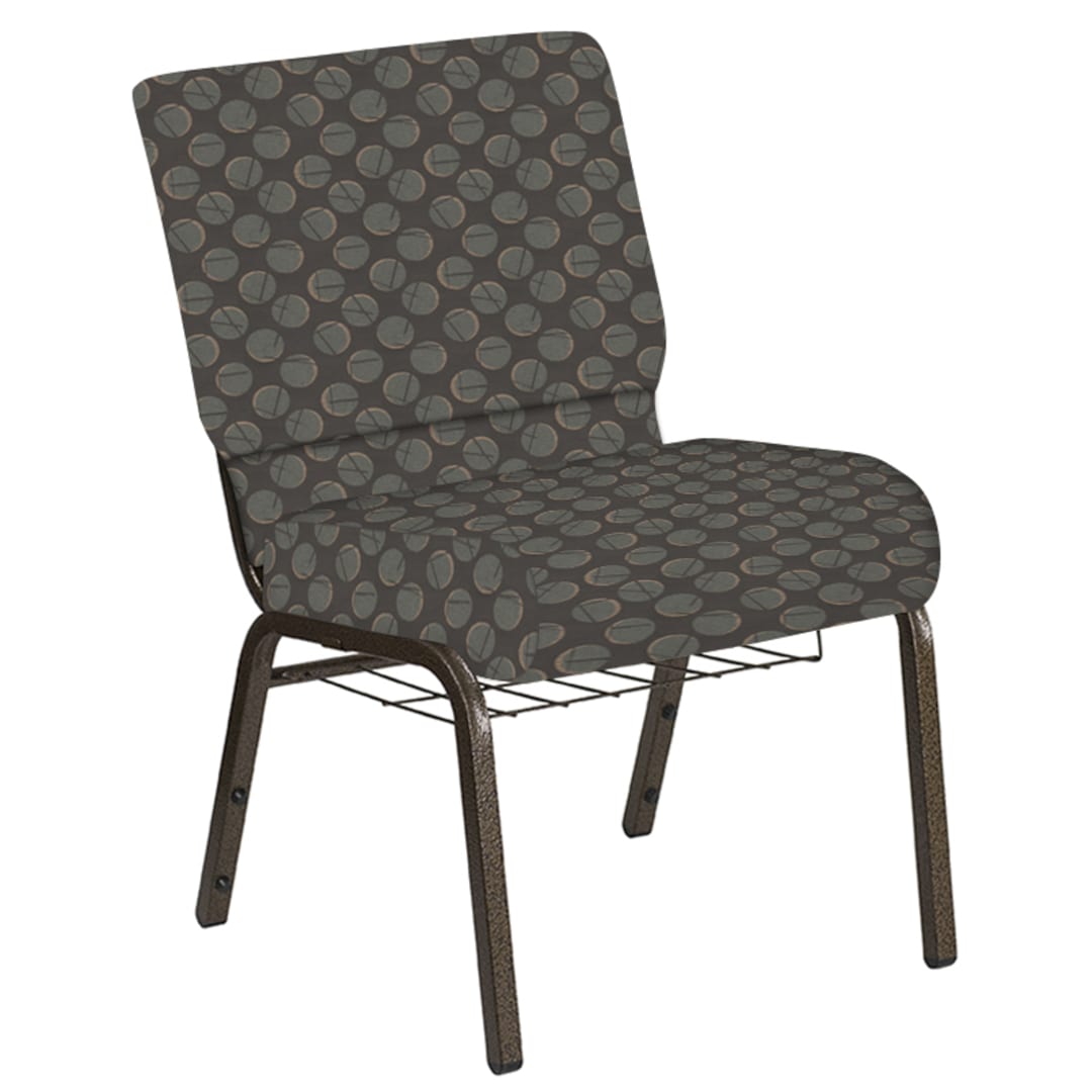 Embroidered 21''W Church Chair in Cirque Earth Fabric with Book Rack - Gold Vein Frame