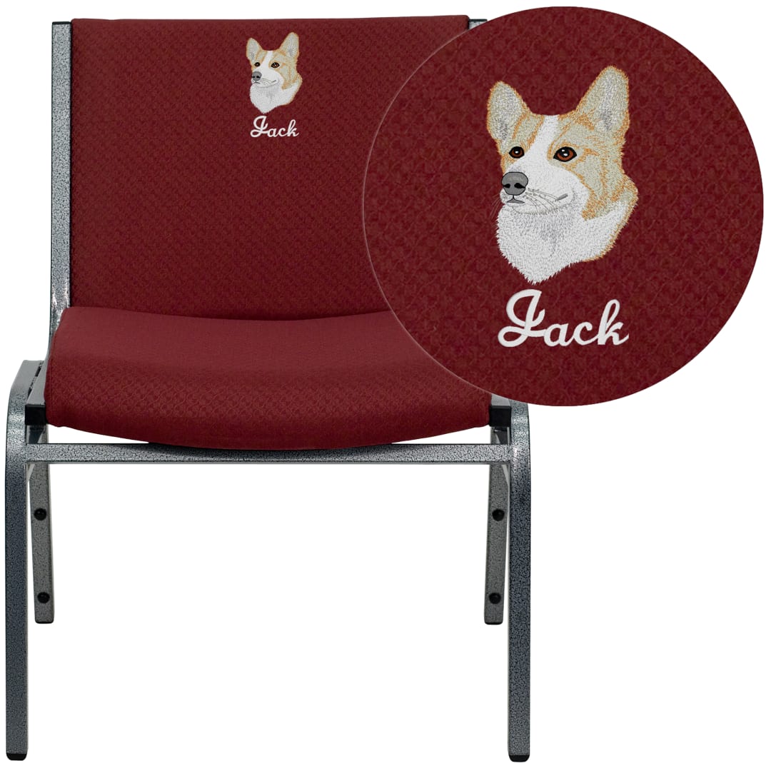 Embroidered HERCULES Series Big &amp; Tall 1000 lb. Rated Burgundy Fabric Stack Chair