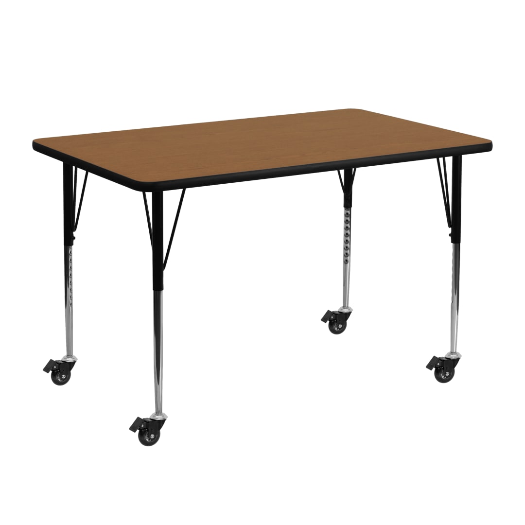 Wren Mobile 24''W x 48''L Rectangular Oak Thermal Laminate Activity Table - Standard Height Adjustable Legs