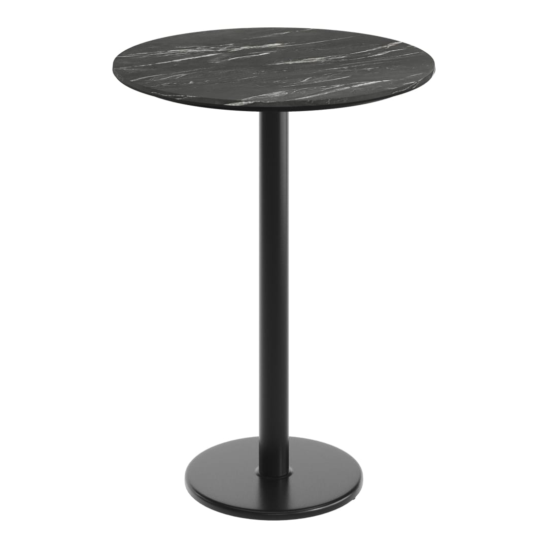 TopGuard 31.25" Round Tabletop with Seamless Surface Technology in Black Faux Marble with 18" Round Black Bar Height Base