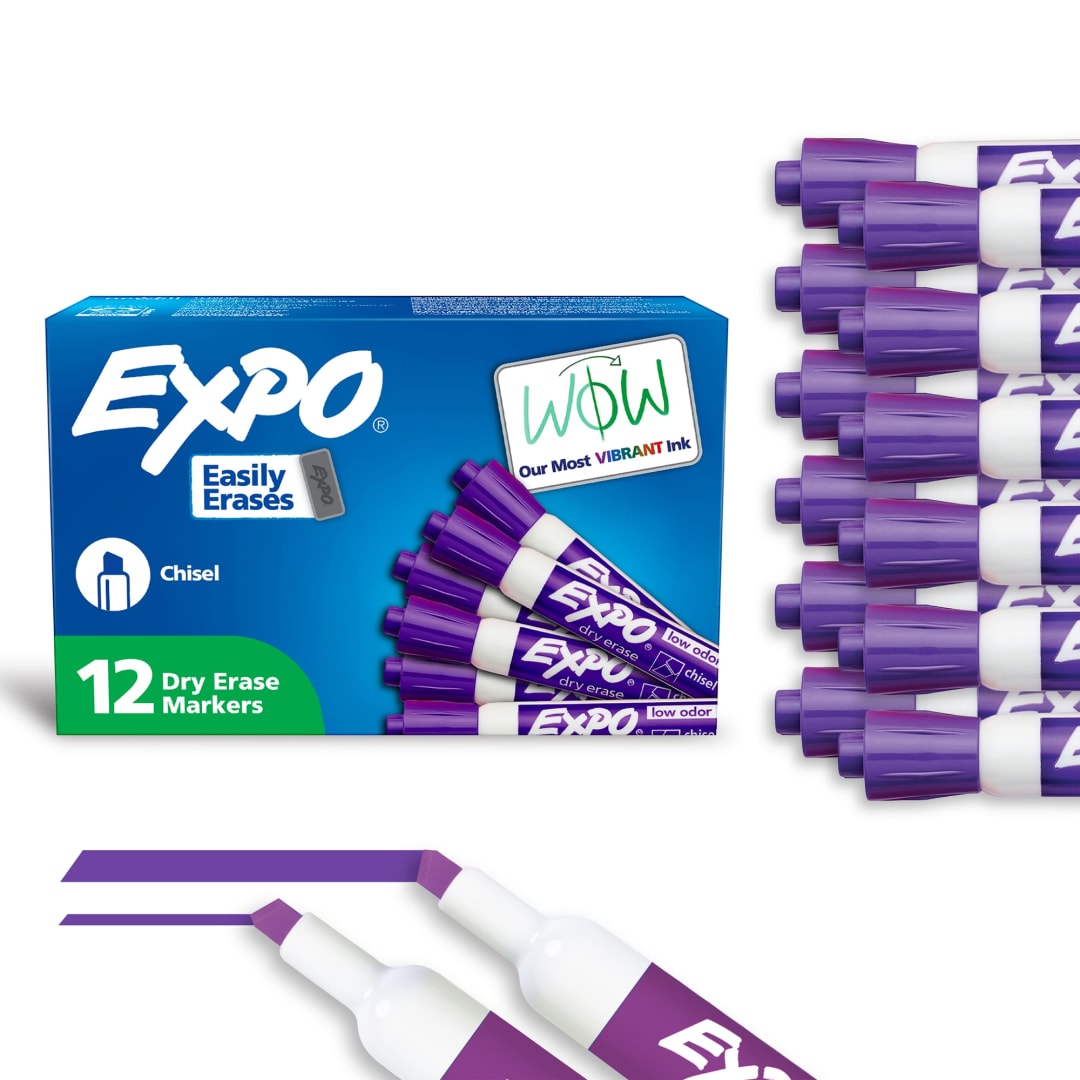 EXPO Dry Erase Markers, Low Odor Ink, Purple, Chisel Tip, 12 Count