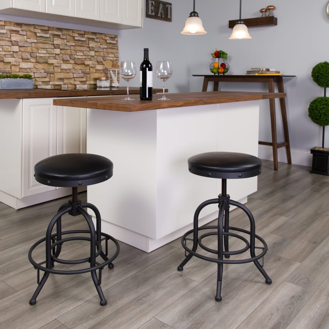 Carrington 24'' Counter Height Stool with Swivel Lift Black LeatherSoft Seat