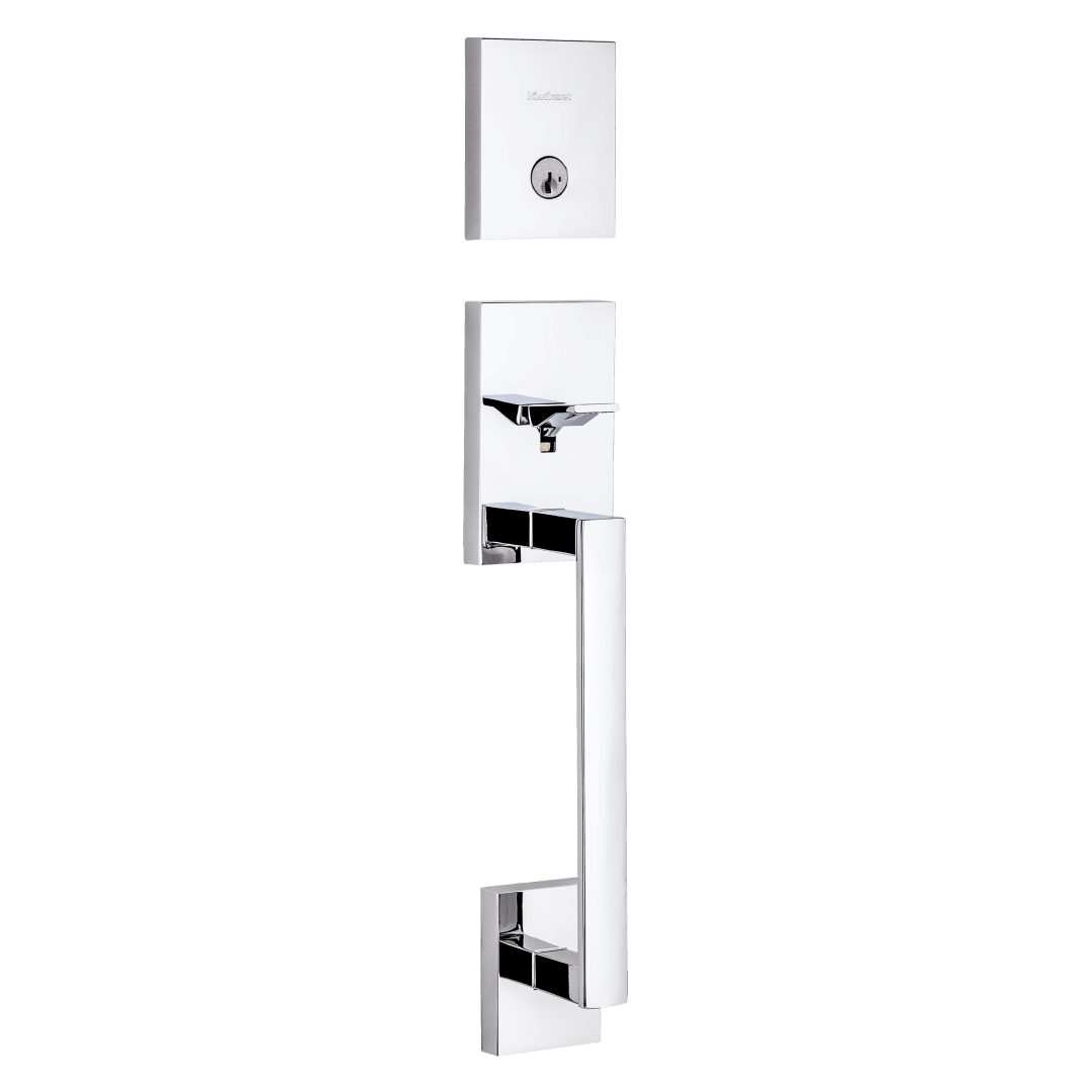 San Clemente Single Cylinder Low Profile Exterior Only Handleset featuring SmartKey Security™ in Polished Chrome