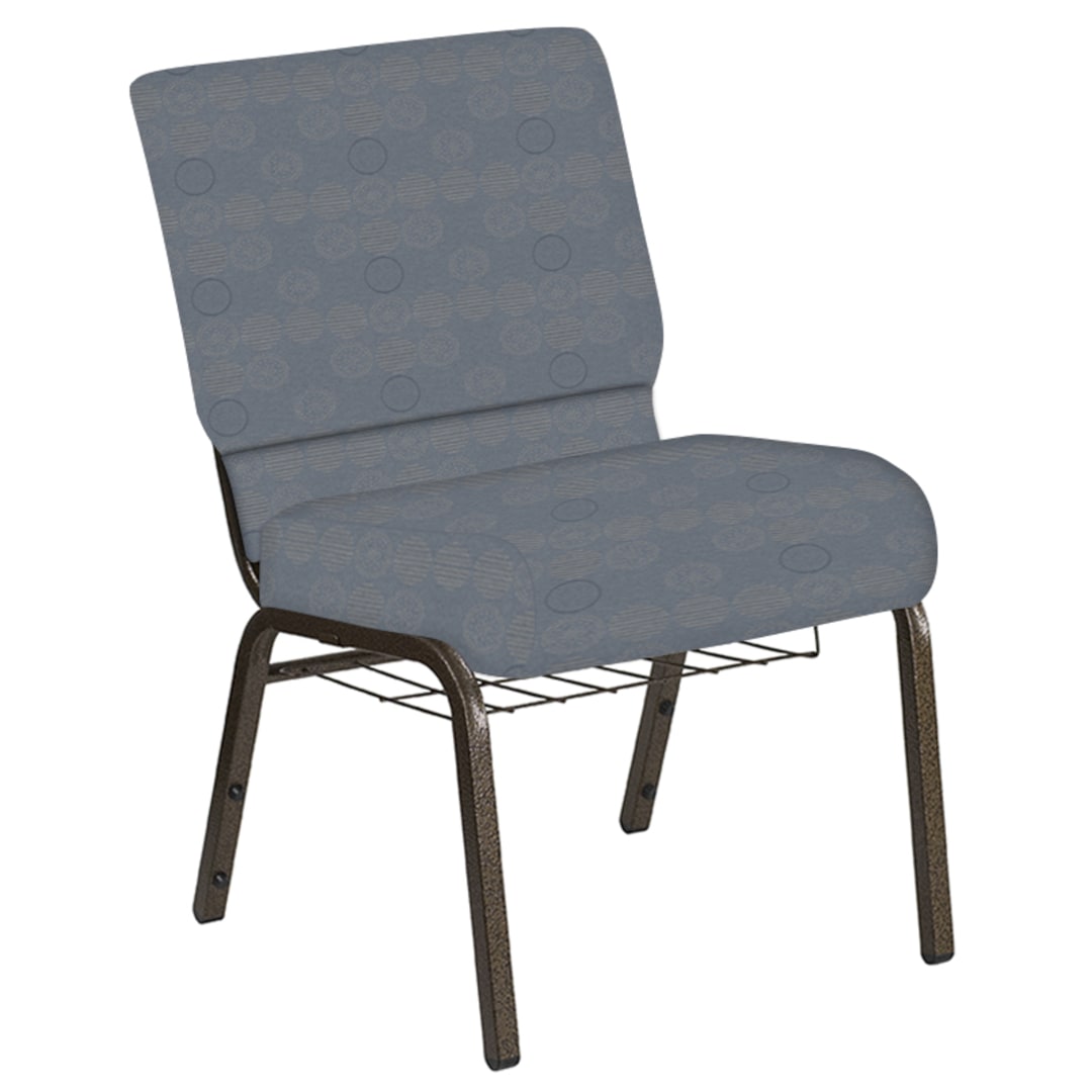 Embroidered 21''W Church Chair in Galaxy Powder Fabric with Book Rack - Gold Vein Frame