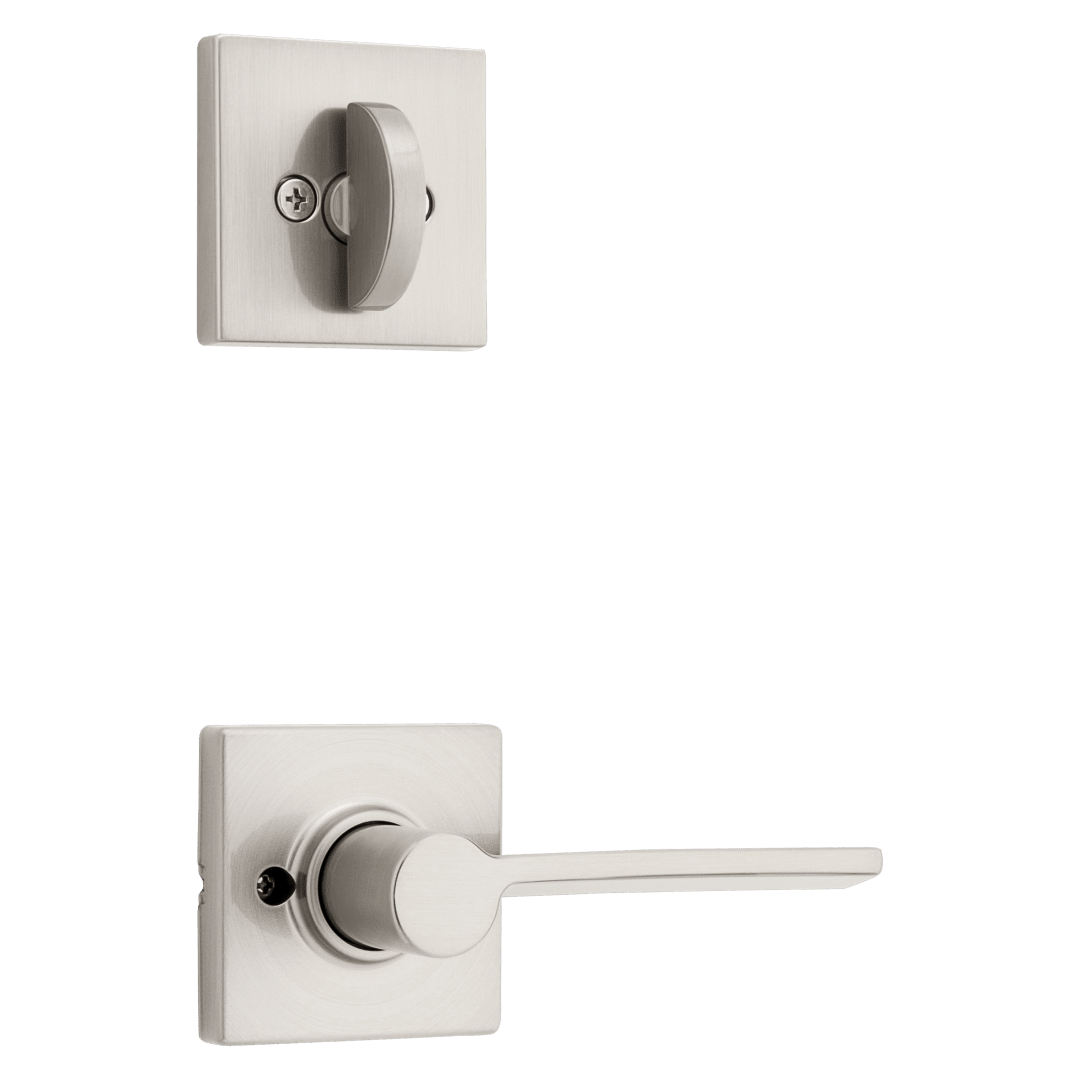 966 Single Cylinder Interior Pack w/ Left-Handed Square Rose Ladera Lever Handlesets in Satin Nickel