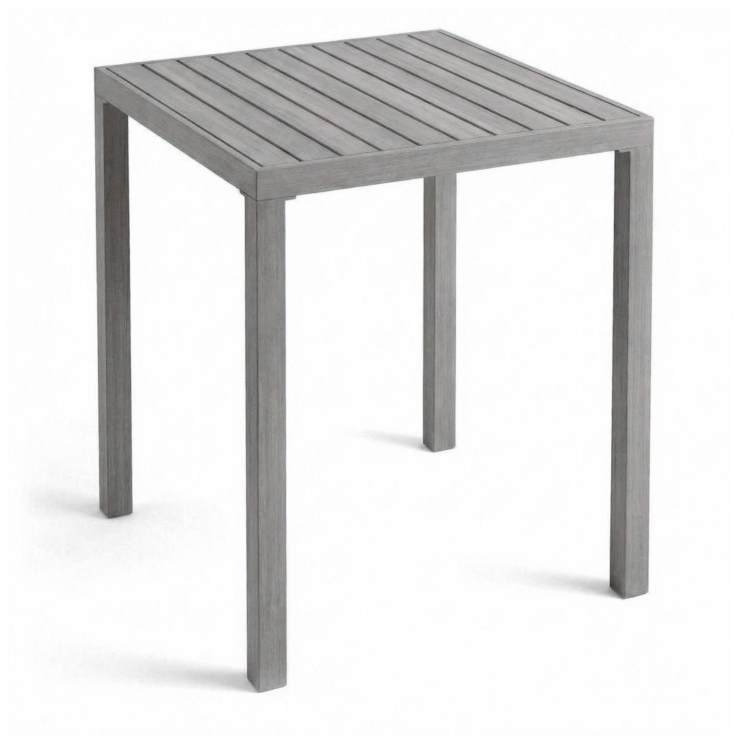 Bedford 35.5" Square Indoor-Outdoor Patio Bar Height Table with Gray Brushed Woodgrain Aluminum Finish