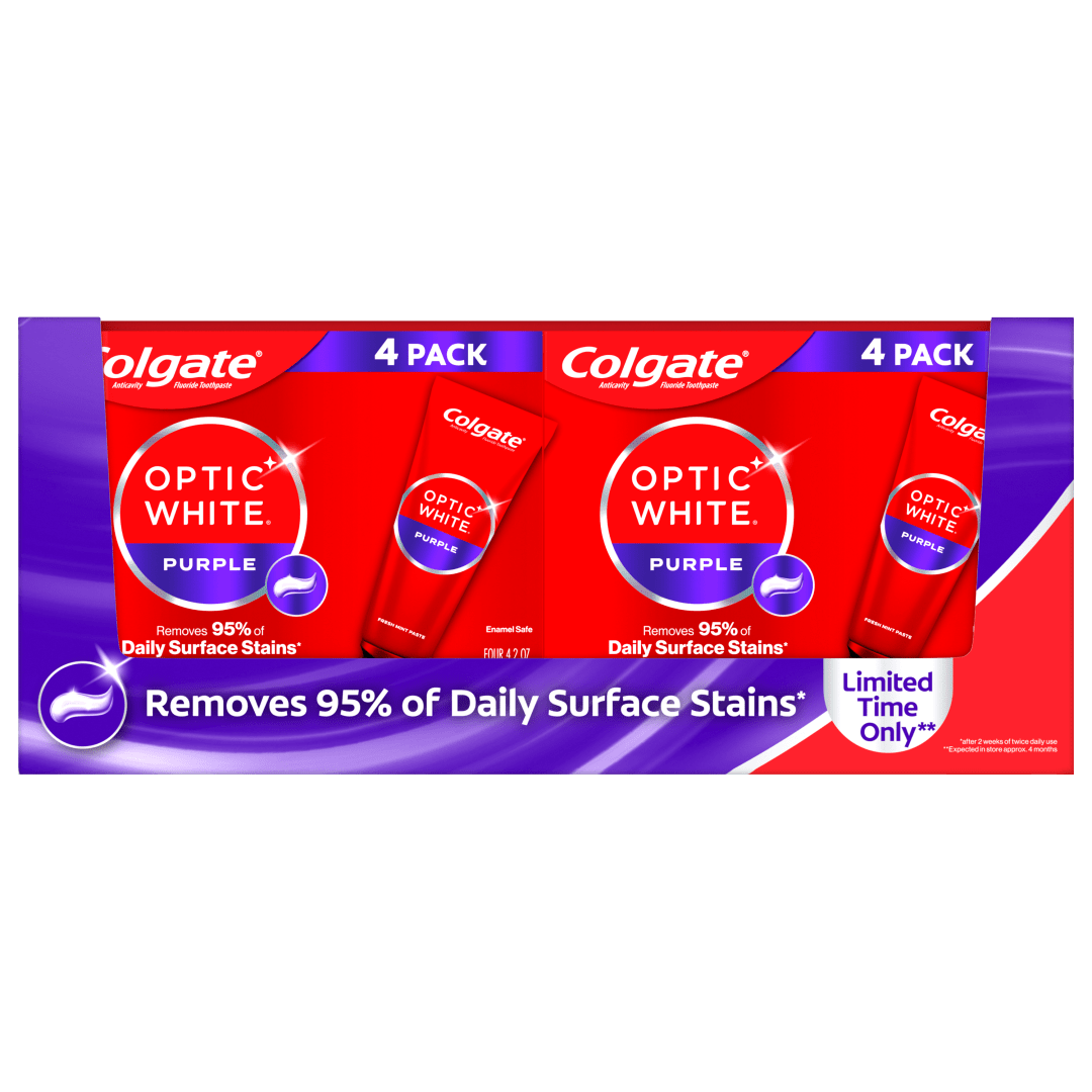 Colgate Optic White Purple Toothpaste for Teeth Whitening, Bulk Toothpaste Pack