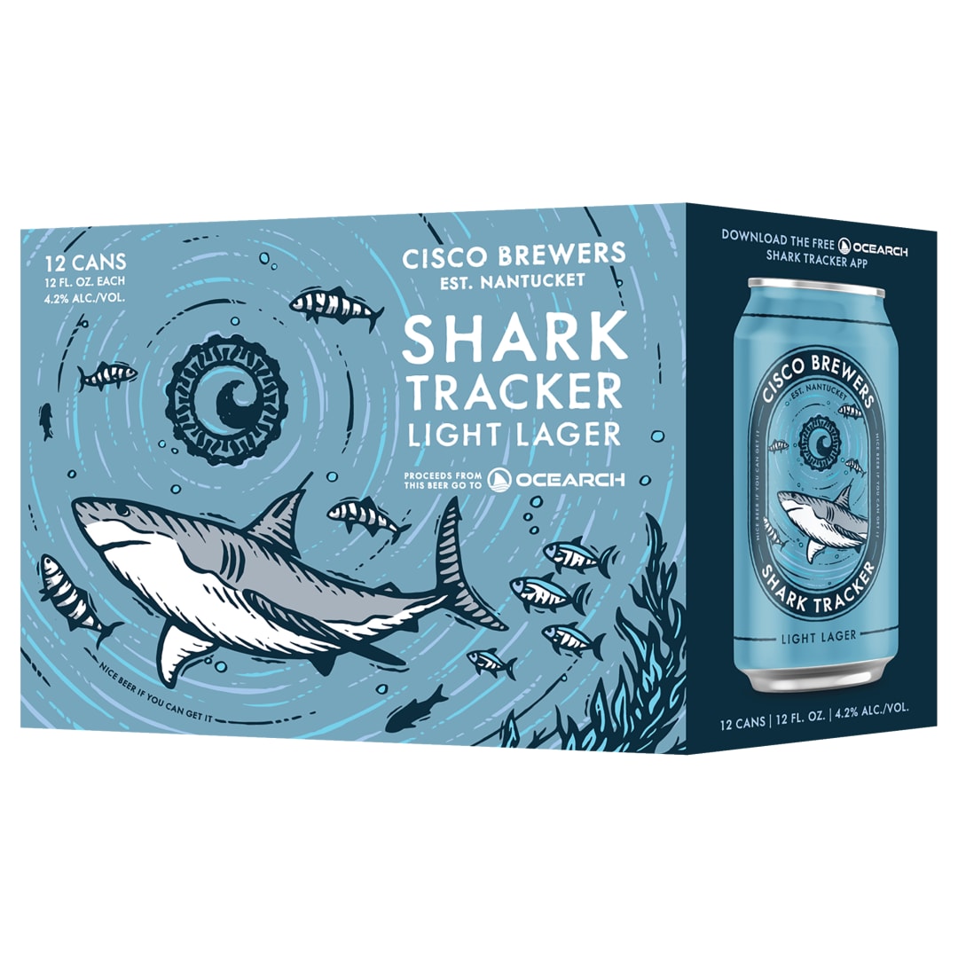 Cisco Brewers Shark Tracker Light Lager, 12 Pack Beer, 12 fl. Oz. Cans, 4.2% ABV