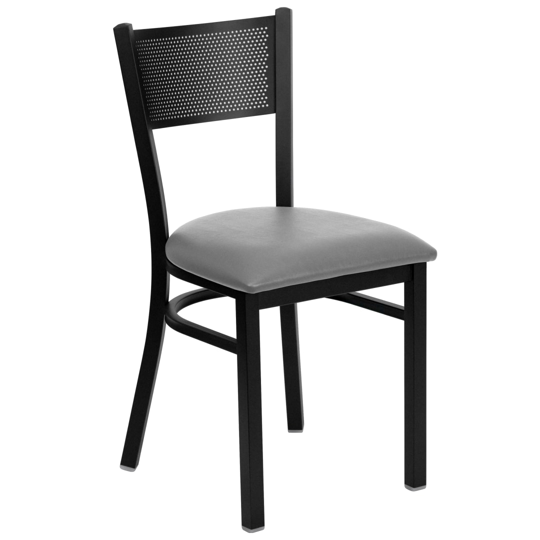 HERCULES Series Black Grid Back Metal Restaurant Chair - Custom Upholstered Seat