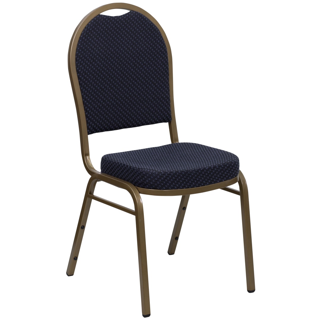 HERCULES Series Dome Back Stacking Banquet Chair in Navy Patterned Fabric - Gold Frame