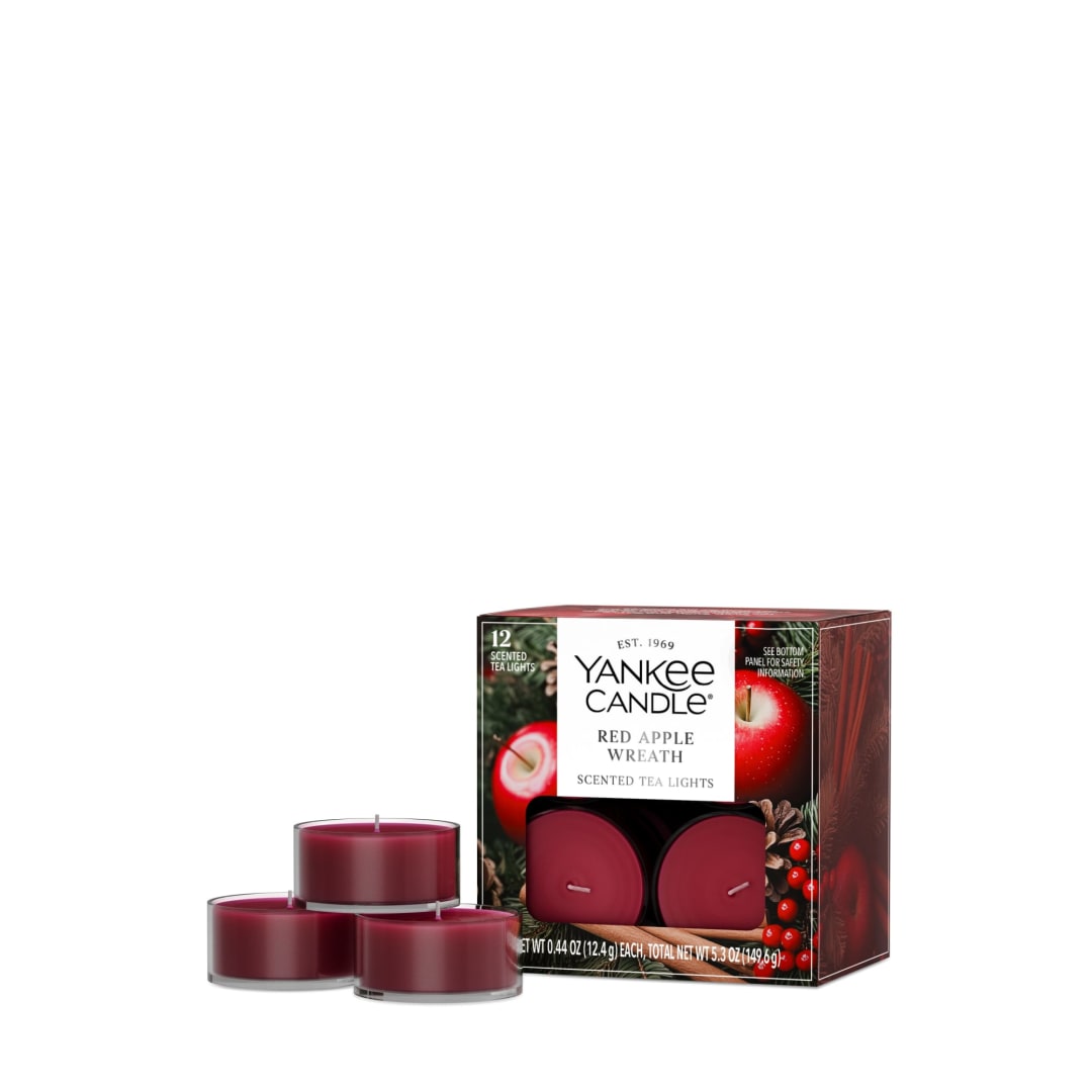 Yankee Candle Scented Tea Light Candles, 12-Pack, Red Apple Wreath Mini Candles