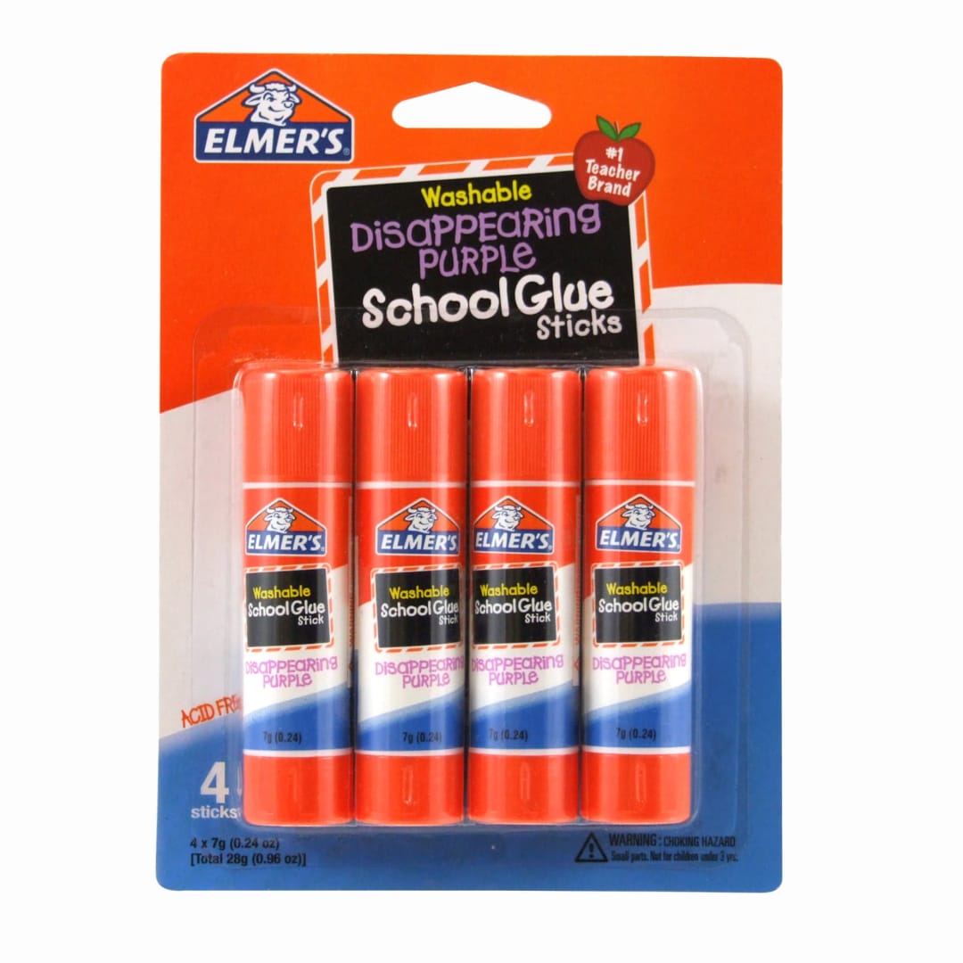 Elmer's Disappearing Purple School Glue Sticks, Washable, 7g (0.24 oz), 4 Count