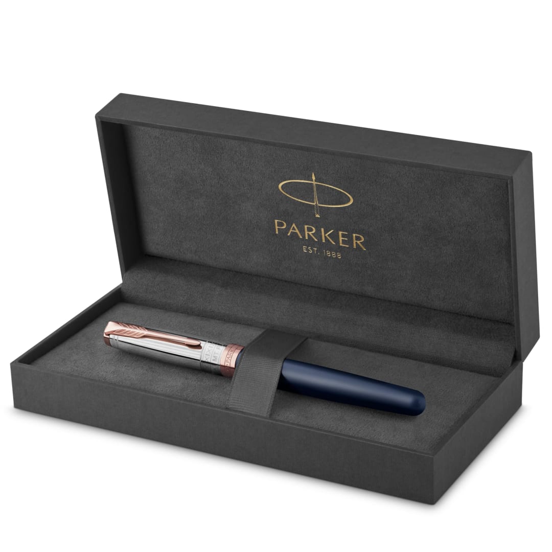 Parker Sonnet RollerBall Pen | Intrerpid Journeys Collection, Mt. Fuji Edition | Blue Lacquer & Solid Silver with Pink Gold Trims | Fine Point with Black Ink | Gift Box