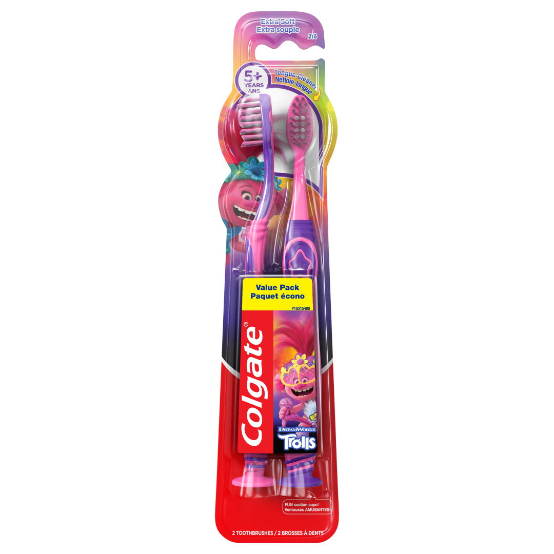 Colgate Kids Extra Soft Toothbrush with Suction Cup- 2 Count (Trolls)
