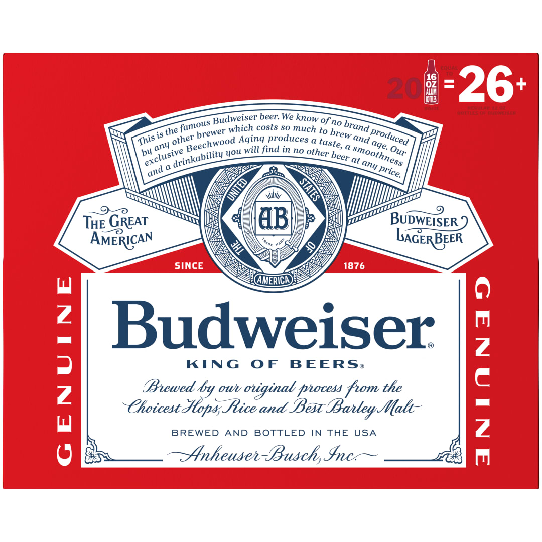 Budweiser American Lager Beer 20 Pack, 16 fl oz Bottles