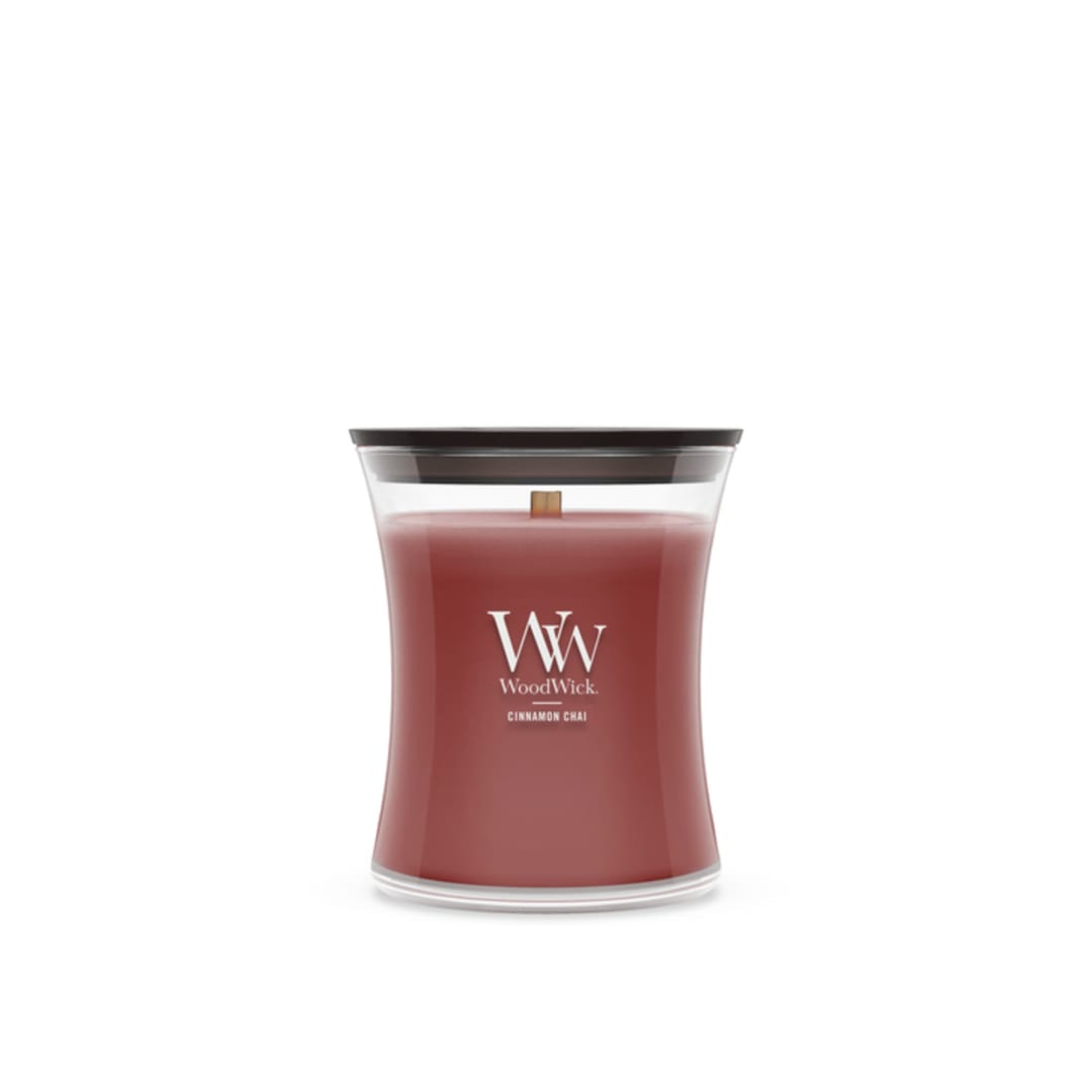 WoodWick® Cinnamon Chai Scented Medium Hourglass Candle, Crackles as it Burns, Perfect for Gifting, 9.7oz