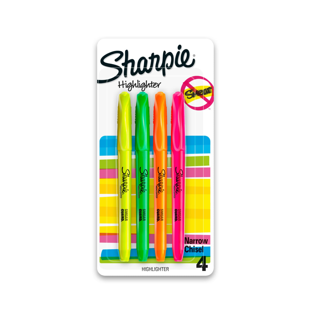 Sharpie® Pocket Style Highlighters, Chisel Tip, Assorted, 4 Pack