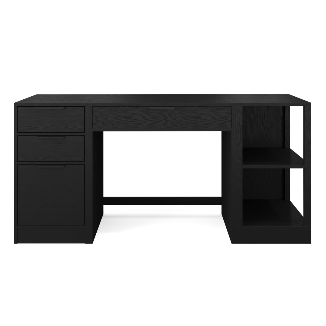 Kayden Home Office Modular Single-Drawer Desk with 2 Tier Shelf and 3 Drawer File Cabinet in Black with Oil Rubbed Bronze Hardware