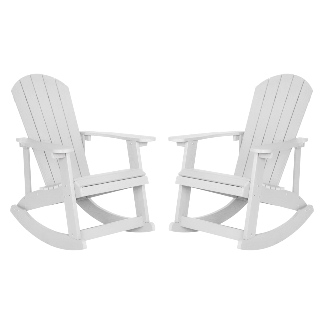 Savannah Commercial Grade All-Weather Poly Resin Wood Adirondack Rocking Chair with Rust Resistant Stainless Steel Hardware in White - Set of 2