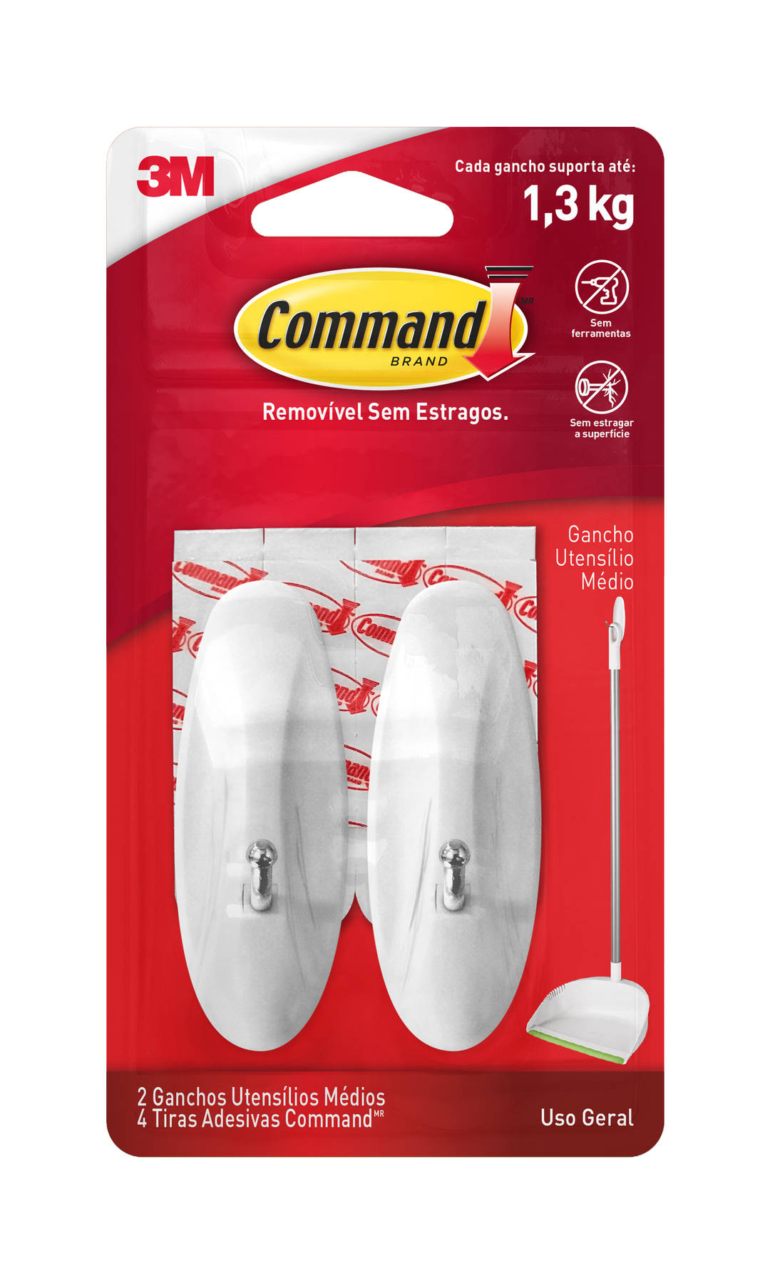 Gancho Adesivo para Utensílios 3M™ Command™, Branco, Médio, 2 Unidades