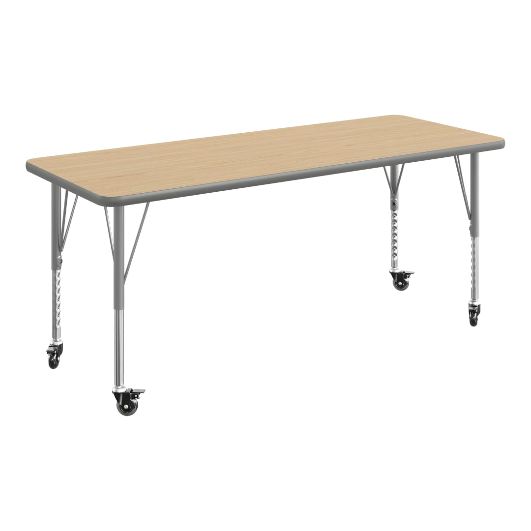 Wren 60" x 24" Adjustable Height Activity Table, Thermal Laminate Top, Short Legs with Locking Casters, Light Natural