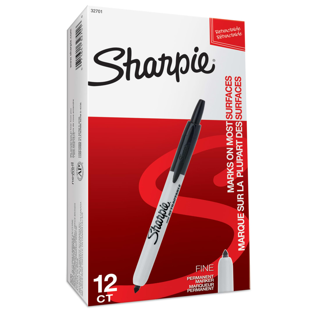 Sharpie® Retractable Permanent Markers | Fine Point | Black | 12 Count