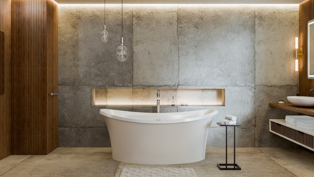 DreamLine Continuum 66 in. L x 36 in. W x 27 3/8 in. H Acrylic Double Slipper Freestanding Tub, Polished Brass