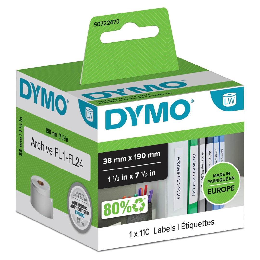 DYMO® Authentic LabelWriter™ Multi-Purpose/LAF Small Labels | 38mm x 190mm | Roll of 110 Easy-Peel Labels | Self-Adhesive | for LabelWriter™ Label Makers