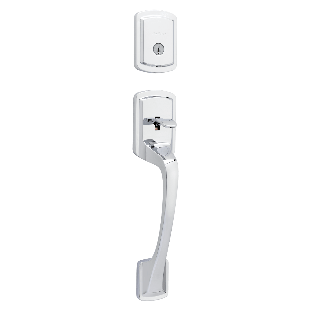 Prague Single Cylinder Exterior Only Handleset featuring SmartKey Security™ in Polished Chrome