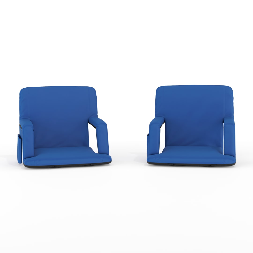 Malta Set of 2 Blue Portable Lightweight Reclining Stadium Chairs with Armrests, Padded Back &amp; Seat - Storage Pockets &amp; Backpack Straps