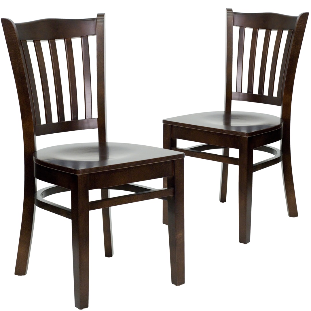 2 Pack HERCULES Series Vertical Slat Back Walnut Wood Restaurant Chair