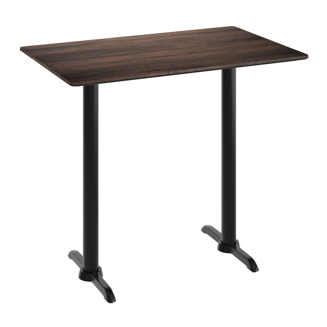 TopGuard 48" x 30" Tabletop, Seamless Surface Technology, Dark Brown and 5" x 22" Black Bar Height T-Bases