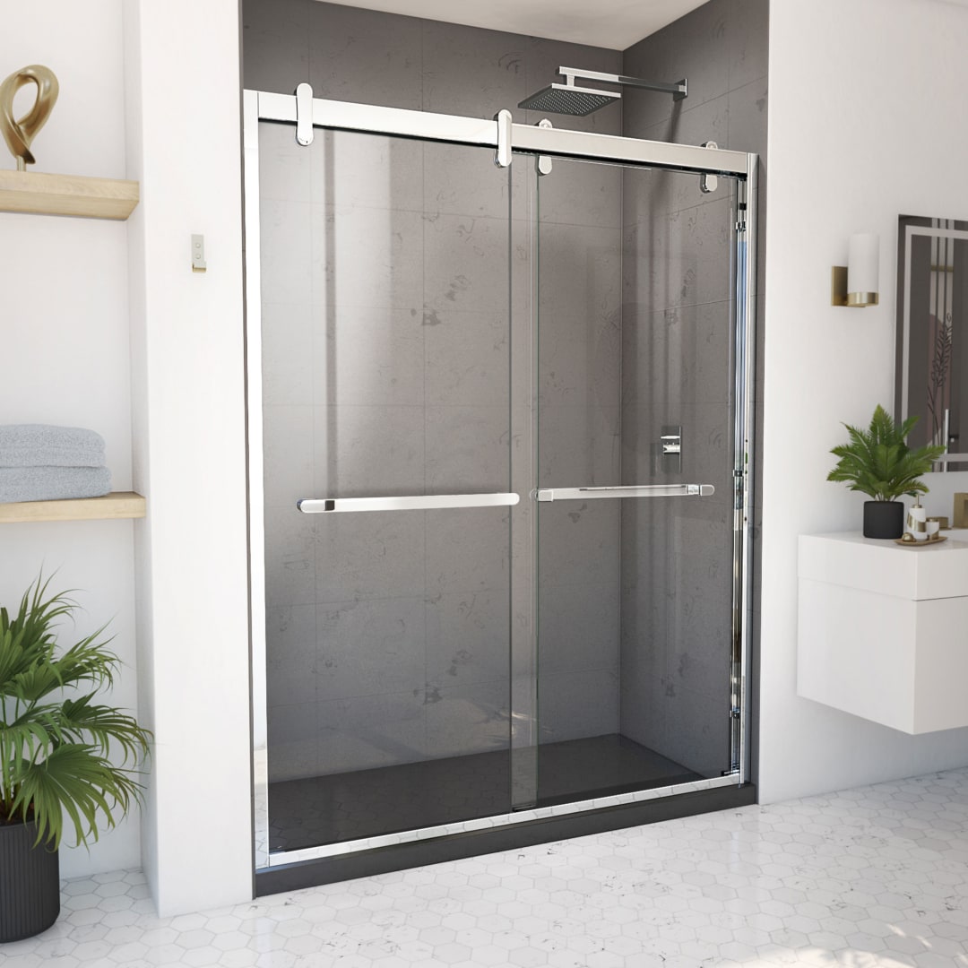 DreamLine Cavalier 56 - 60 inch W x 77 3/8 inch H Semi-Frameless Bypass Shower Door in Polished Stainless Steel