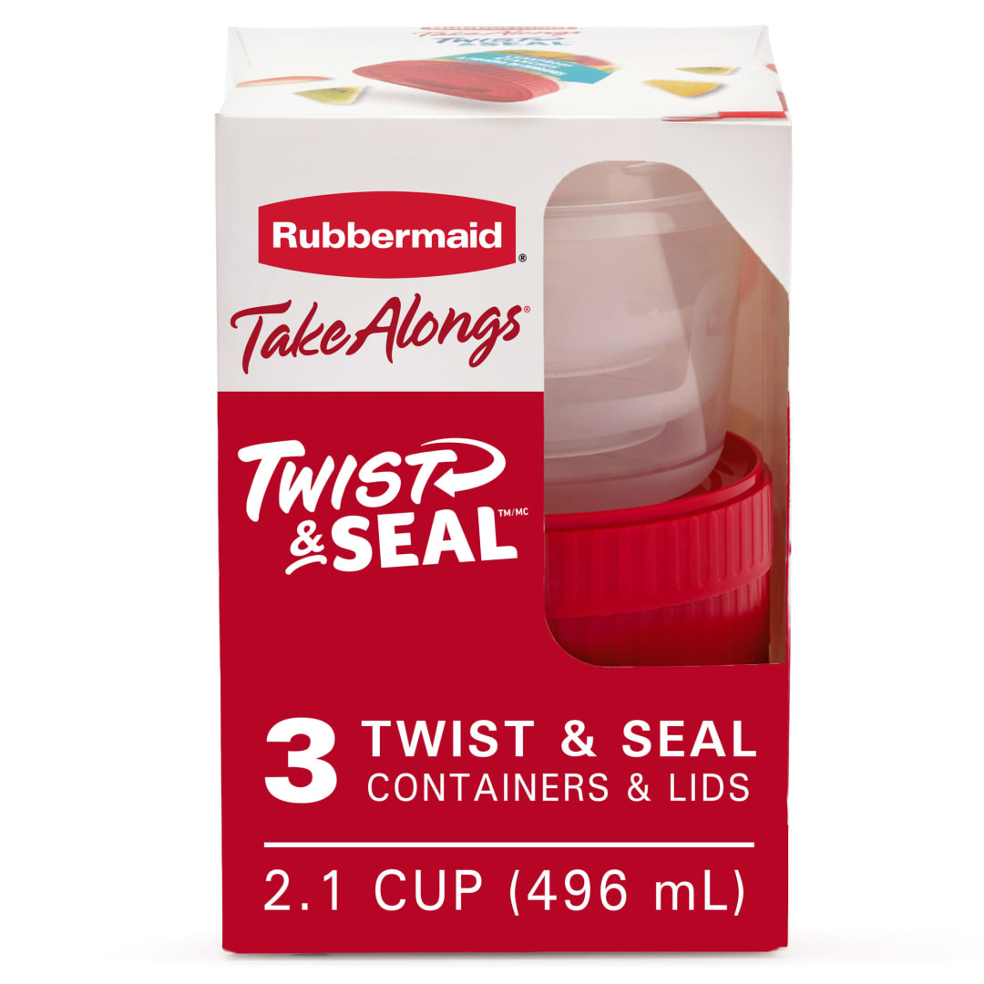 Rubbermaid TakeAlongs Twist & Seal 2.1 Cup Food Storage Containers, Ruby, 3 Pack