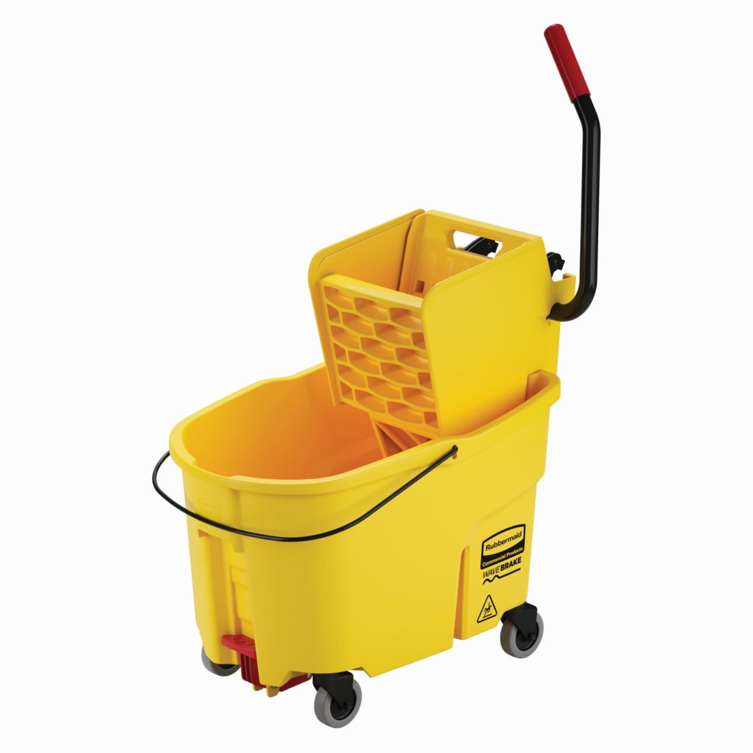 Rubbermaid Commercial Products WaveBrake 44-Quart Side-Press Bucket and Wringer, Drain, Yellow
