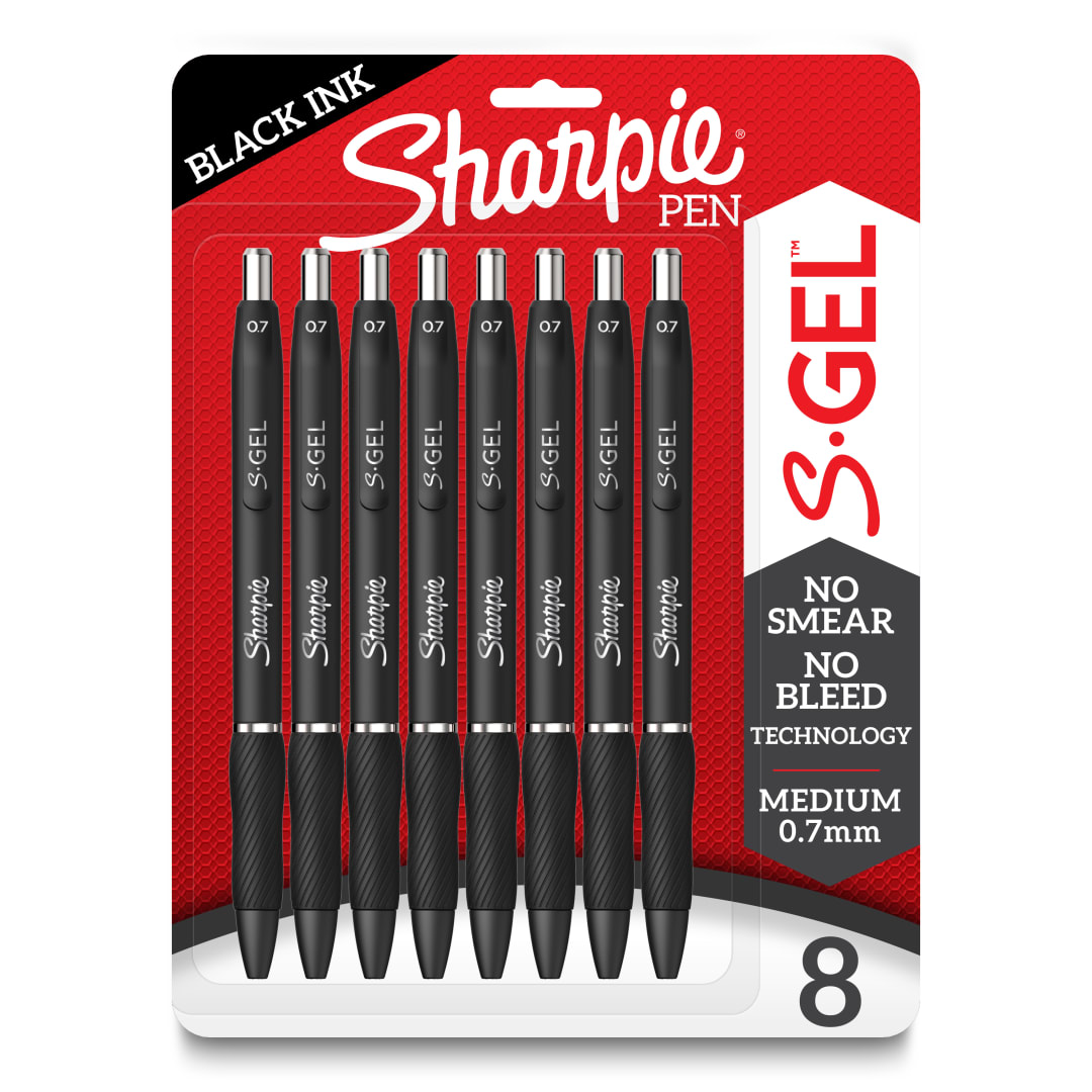 Sharpie® S-Gel, Gel Pens, Medium Point (0.7mm), Black Ink Gel Pen, 8 Count